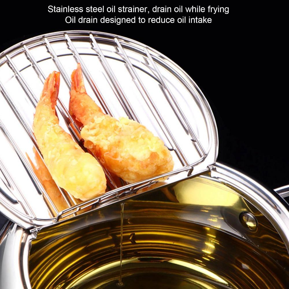 Stainless Steel Deep Fryer Pot with Lid with Thermometer Frying Pan 2.2L Durable Tempura Pot Induction Cooker/Gas Fire