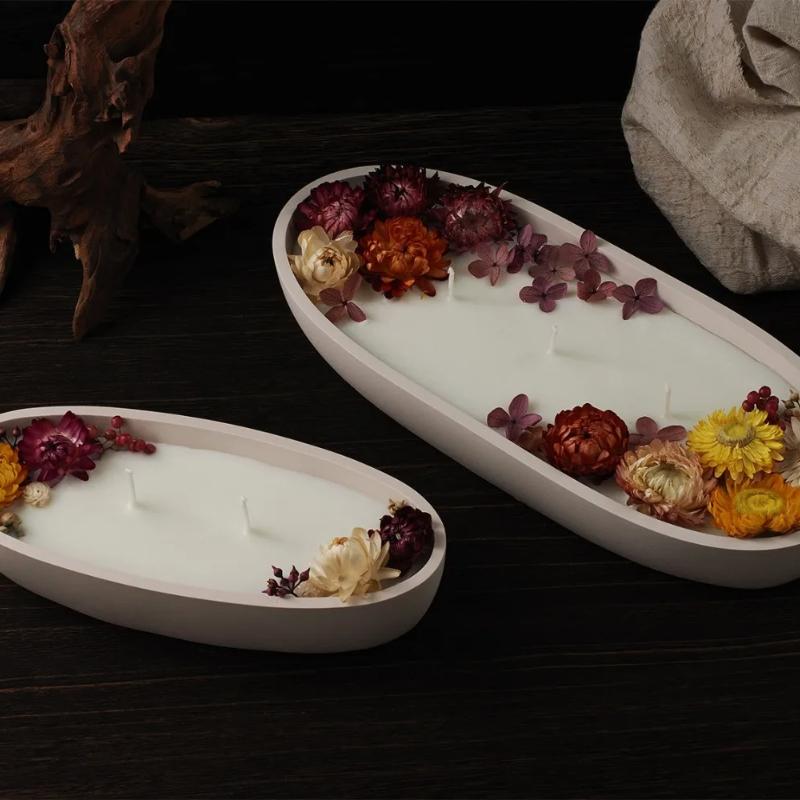 Oval Cement Ship Shape Candle Jar Silicone Molds DIY Concrete Plaster Flower Pot Wax Box Candle Tray Mould Home Decor