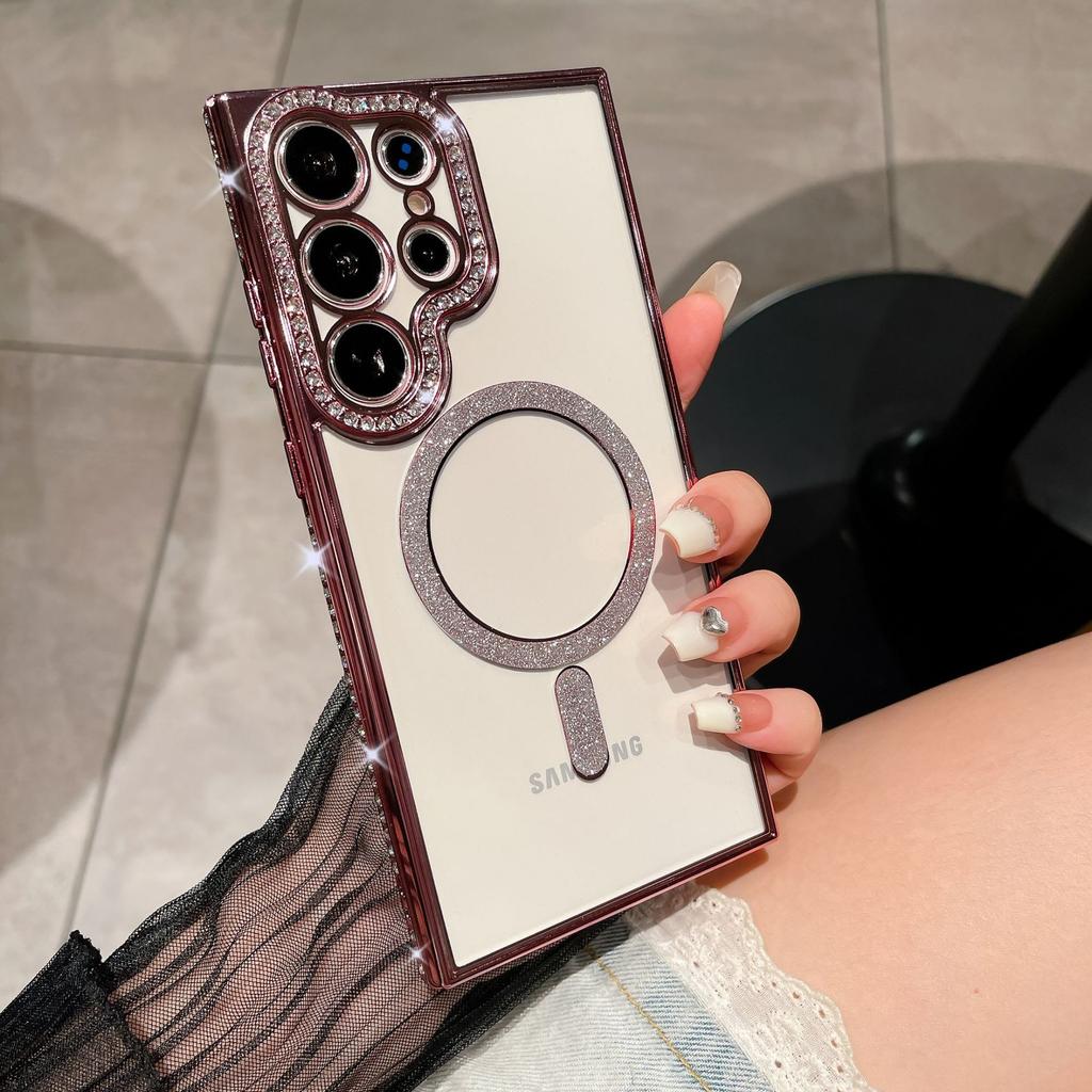 Samsung S24 Ultra Side Drill Magnetic Suction Phone Case Suitable for A54 Transparent A14 Electroplated Flash Powder A06 Protective Case S23