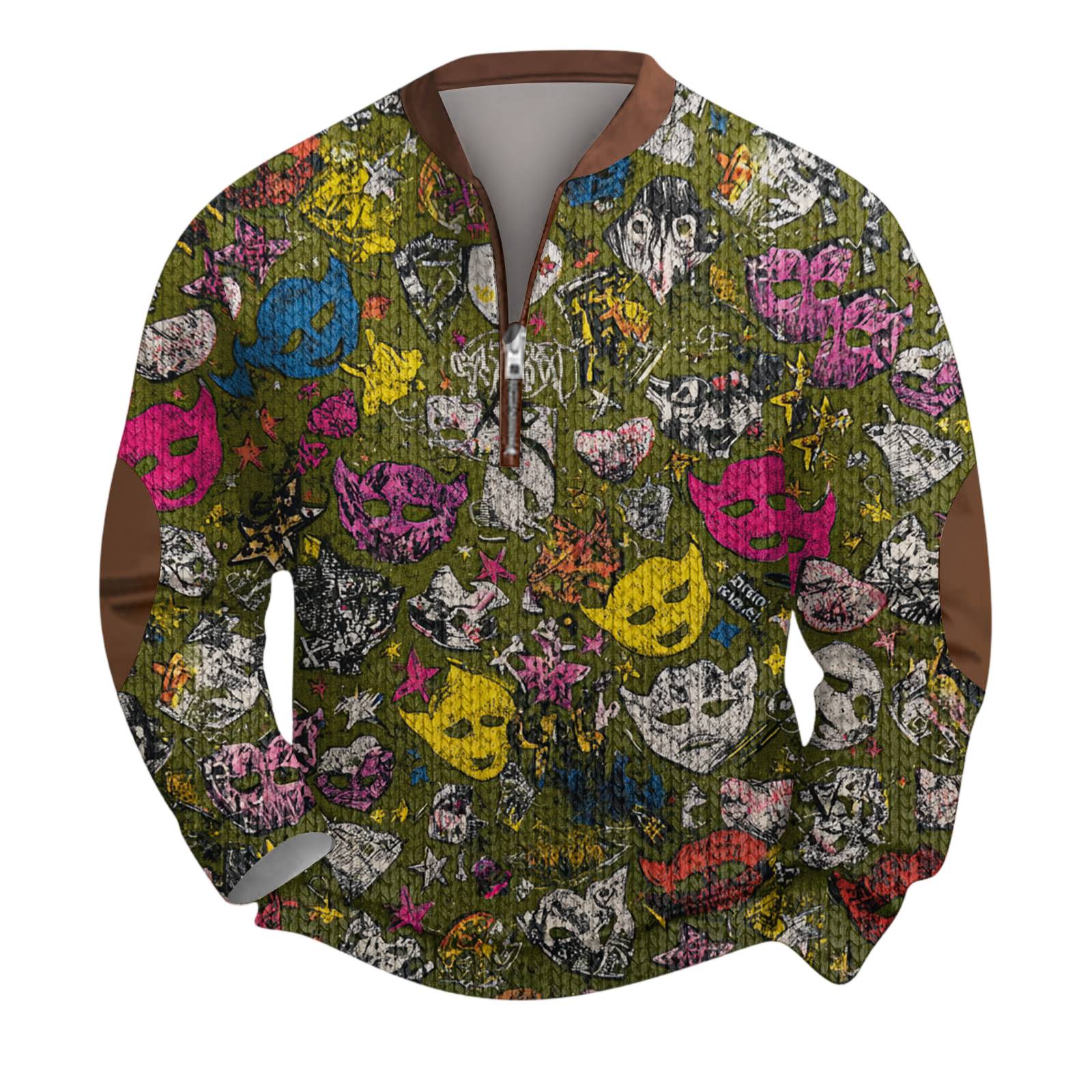 

Мужской рождественский свитер на молнии, винтажный вязаный графический свитшот, карнавальный пуловер со стойкой XXXL