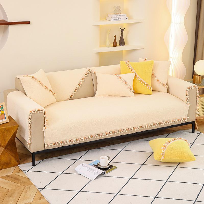 Herbst und Winter Wolken Samt Quaste Sofakissen Verdickt Rutschfest Plüsch Leder Sofaüberwurf Nordisch Schlicht Überwurf Handtuch