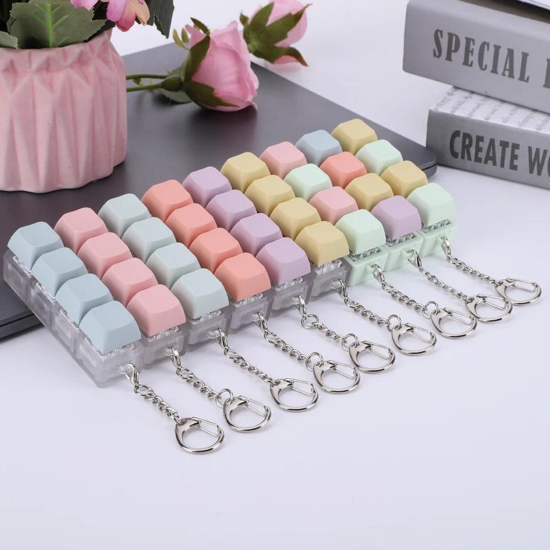 Mechanical Keyboard Switch Keychain 4 Key Fidget Toy Stress Relief DIY Pressing Sensory Gift for Adults