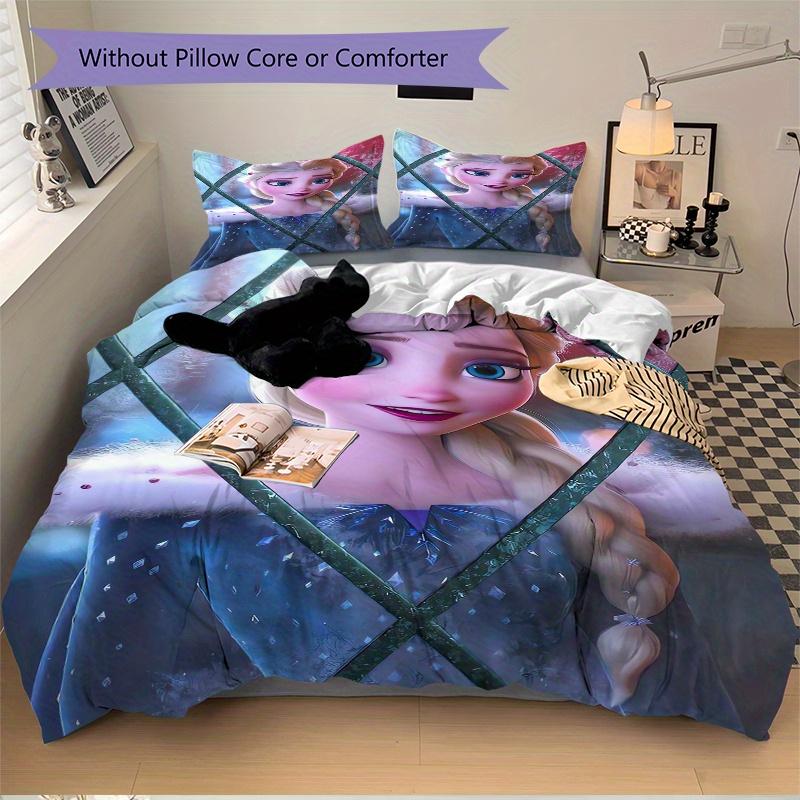 3pcs Elsa Frozen Princess Quilt Cover Set - Soft and Cozy Bedroom, Guest Room and Dorm Decorative Bedding 3-Piece Set 1 Quilt Cover + 2 Pillow Sh