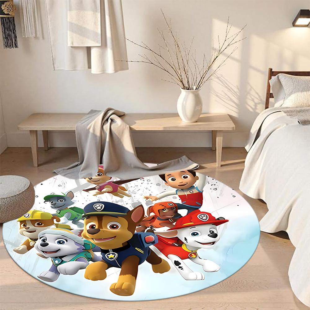 Paw Patrol Round Floor Mat Design for Entryway Dining Room Living Rooms Foyer Antislip Round Carpet Decorate Offices Gift for Festivals