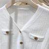 French Soild Elegant Knitted Cardigan Women Casual V-neck Base White Long Sleeved Sweater Tops Spring Autumn 2025