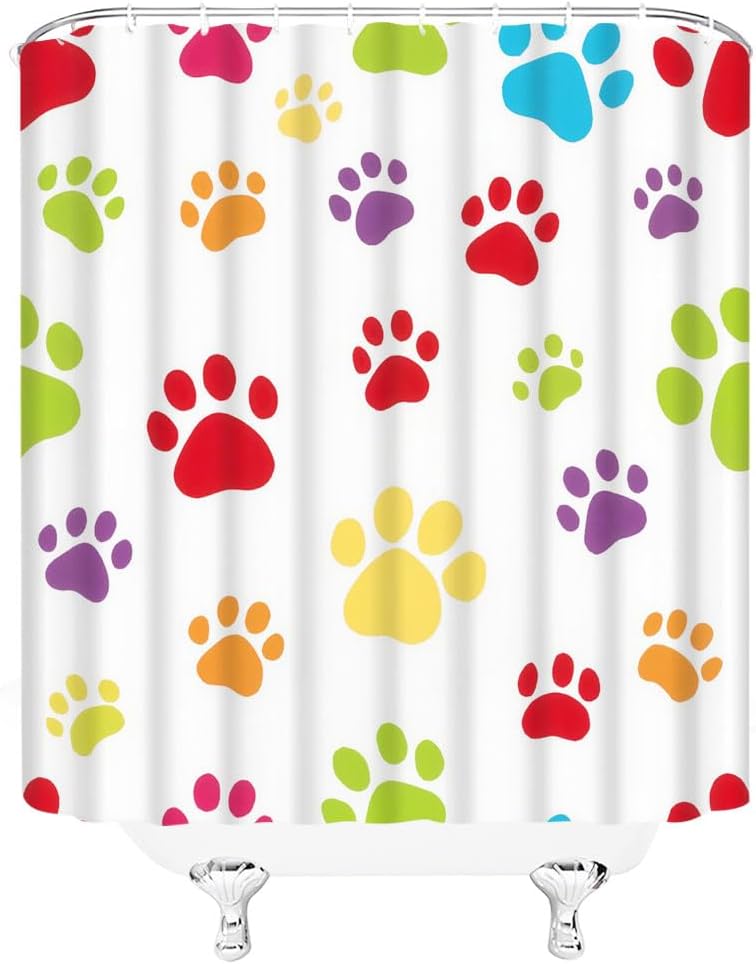 Dog Paw Print Shower Curtain Bear Pawprint Pet Lovers Cat Footprint Cute Kitten Geometric Abstract Drawing Animal Polyester