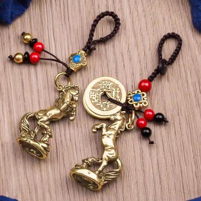 2026 Jahr des Chinesischen Tierkreiszeichens Pferd Glücksbringer Anhänger Schlüsselanhänger Kupfer Feng Shui Reichtum Schlüsselring Damen Herren Taschenanhänger Schmuck Geschenk