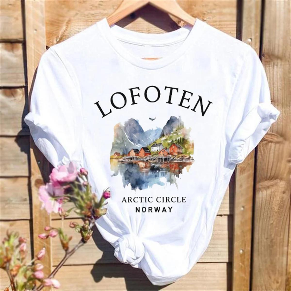 

Fashion Watercolor Round Neck Womens TShirt Womens Clothing Trend Casual Style Printed Sleeved Pattern Aesthetic Clothes S