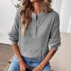 2025 Autumn/Winter European & American Women's Solid Color Button Loose Long Sleeve T-shirt