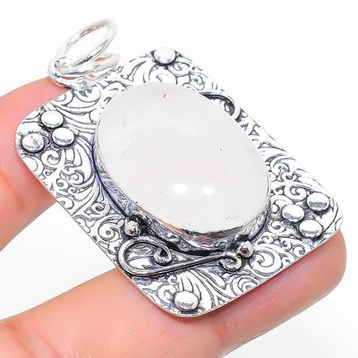 Natürlicher Rosenquarz-Edelstein, handgefertigt, 925er Sterlingsilber, Anhänger, 5,3 cm, h4e97