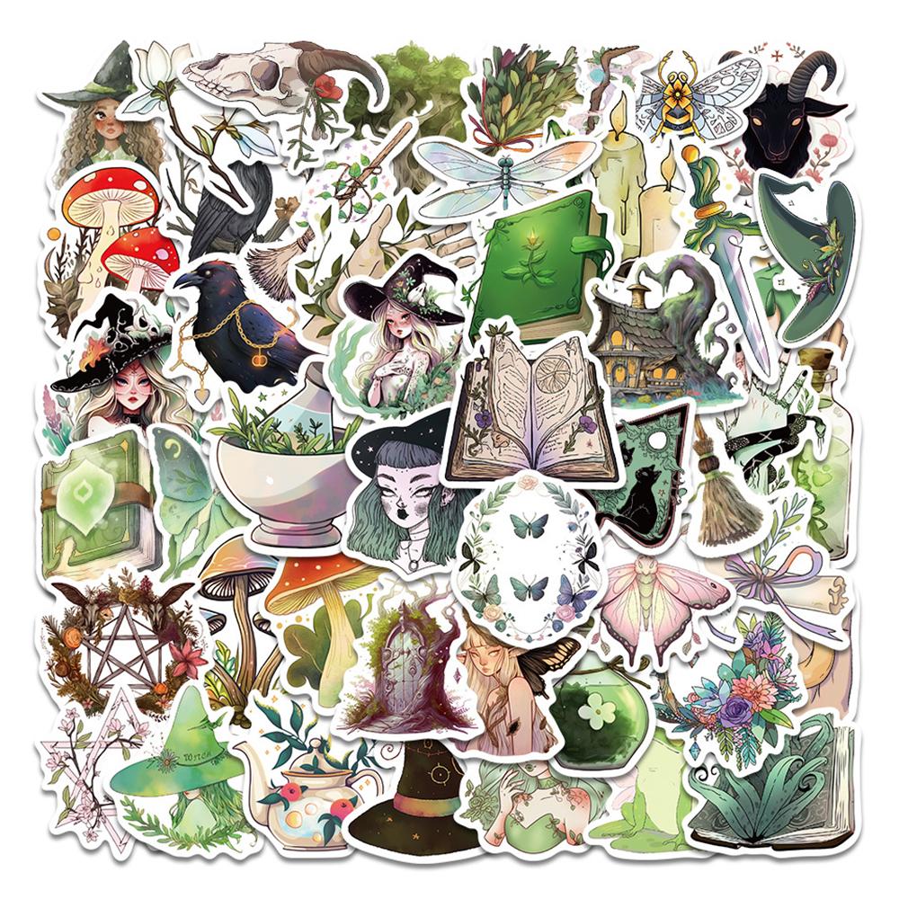 10/30/50pcs Gothic Retro Forest Magic Witch Stickers Aesthetic Cartoon Decals DIY Fridge Luggage Bike Car Cool Kids Sticker Toys
