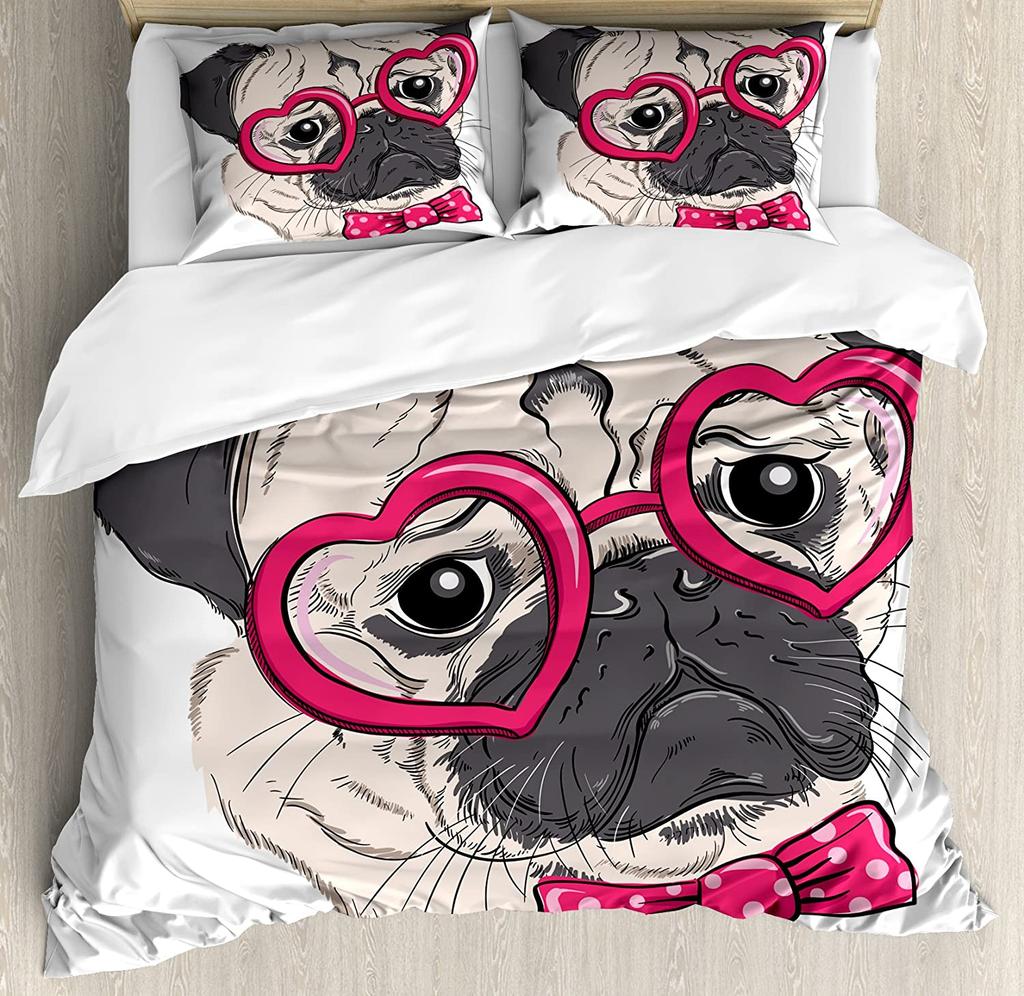 3pcs Bedding Set Dog Pug Cartoon Home Textile Duvet Cover Pillow Case Boy Kid Teen Girl Bedding Covers Set
