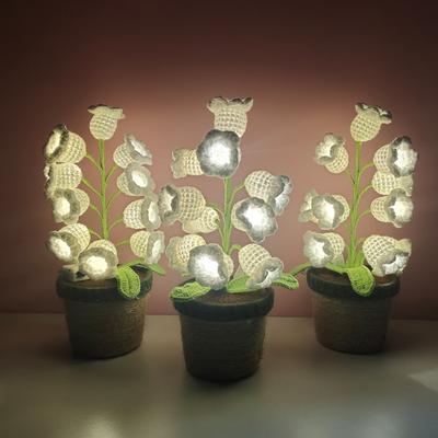 Bell Orchid Crochet Potted with Light Creative Handwoven Flower Knitted Plant Christmas Decor Home Table Decor