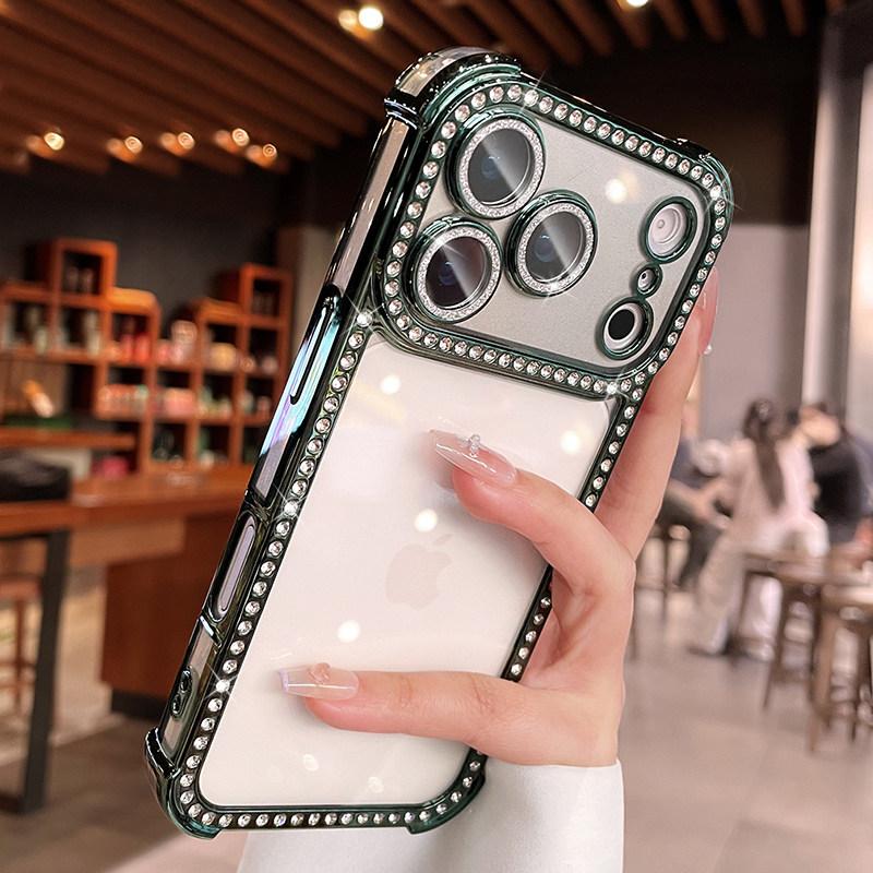 Custodia Bumper con Protezione Fotocamera in Diamante Bling Per Per Iphone 17 16 1 14 13 17Pro Max Airbag Anti-urto Trasparente Morbida