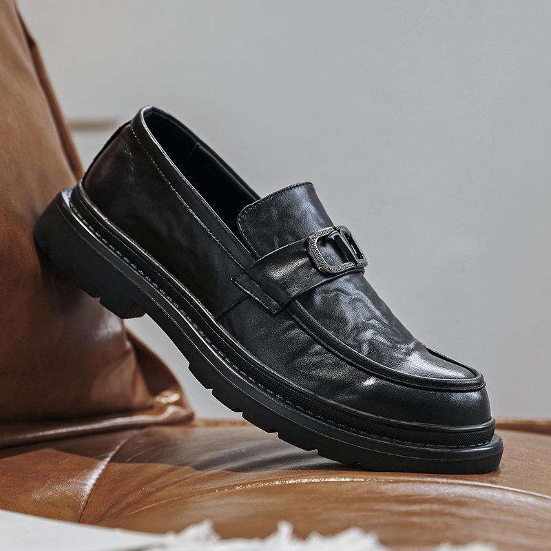 Large Size Doudou Shoes 45 Men'S Flat-Soled Black Soft-Soled Leather Shoes Men'S 46 Thick-Soled Small Leather Shoes 3518-T