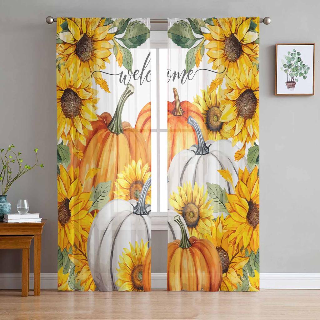 Sonnenblumenblüten Gelbe Blume Tüll Transparente Fenstervorhänge für Wohnzimmer Küche Kinder Schlafzimmer Voile Hängevorhang