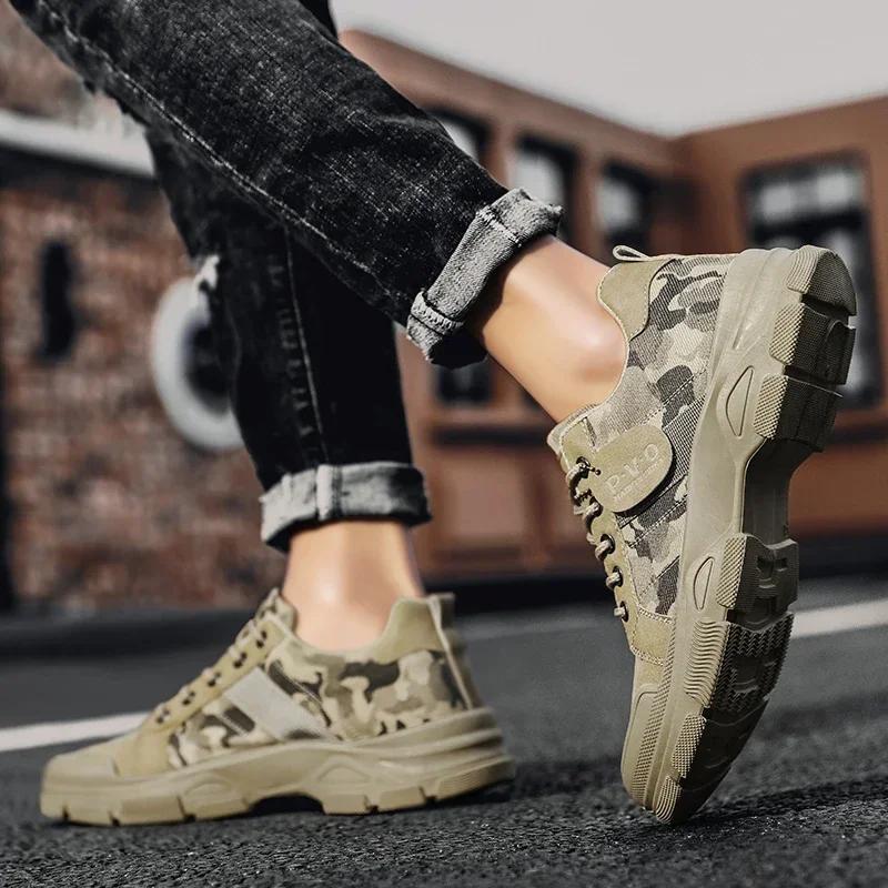 Herrenmode Herbstschuhe Flachboden Arbeitsschuh Stoff Rutschfeste Gummisohle Wanderstiefel Modische Outdoor-Schuhe