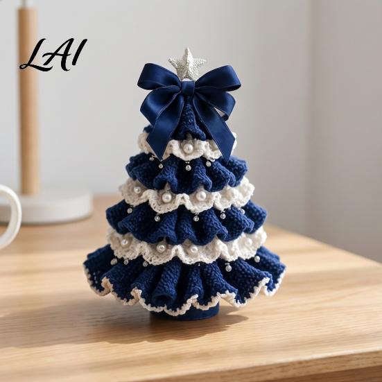 Decorative Yarn Tree for Bookshelves DIY Crochet Christmas Kit Beginner-Friendly Xmas Craft Kit with Bow Handmade Fairy Tale Project And Faux