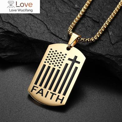 Stainless Steel Titainum Us Flag Faith English Badge Pendant Collar Chains Necklaces For Men Women Couple Gift Jewelry