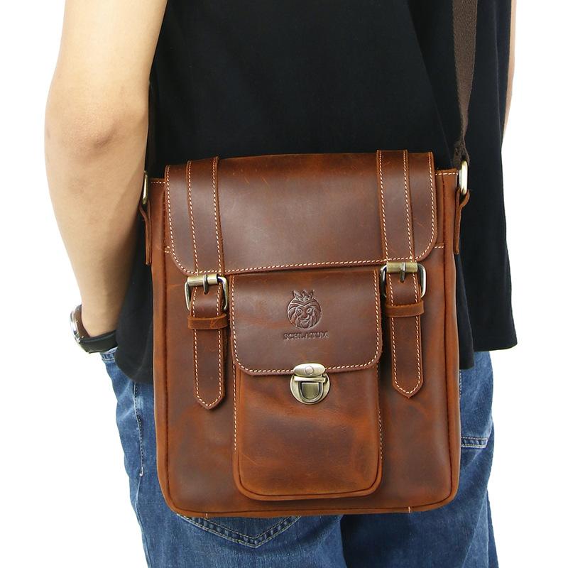 Men's Fashionable Single-shoulder Crossbody Bag, Cowhide Men's Bag, British Retro Genuine Leather Messenger Bag