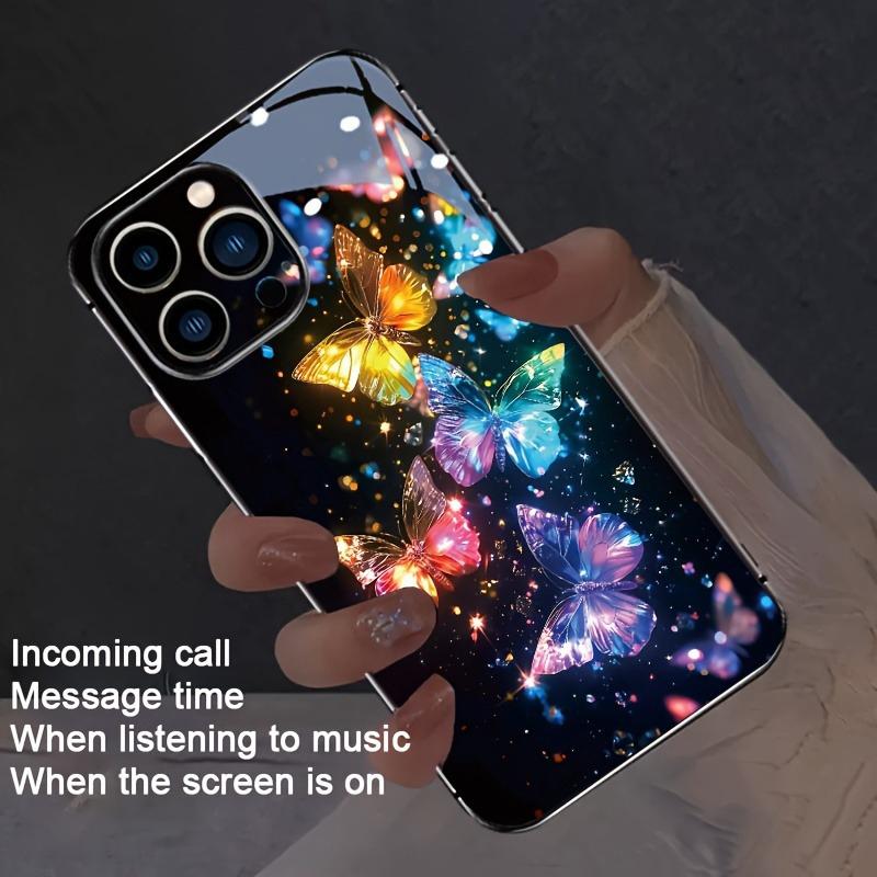 Luxury Colorful Butterfly Print Phone Case For Samsung Galaxy S25 S24 S23 Ultra Plus FE Tempered Glass Black Hard Cover