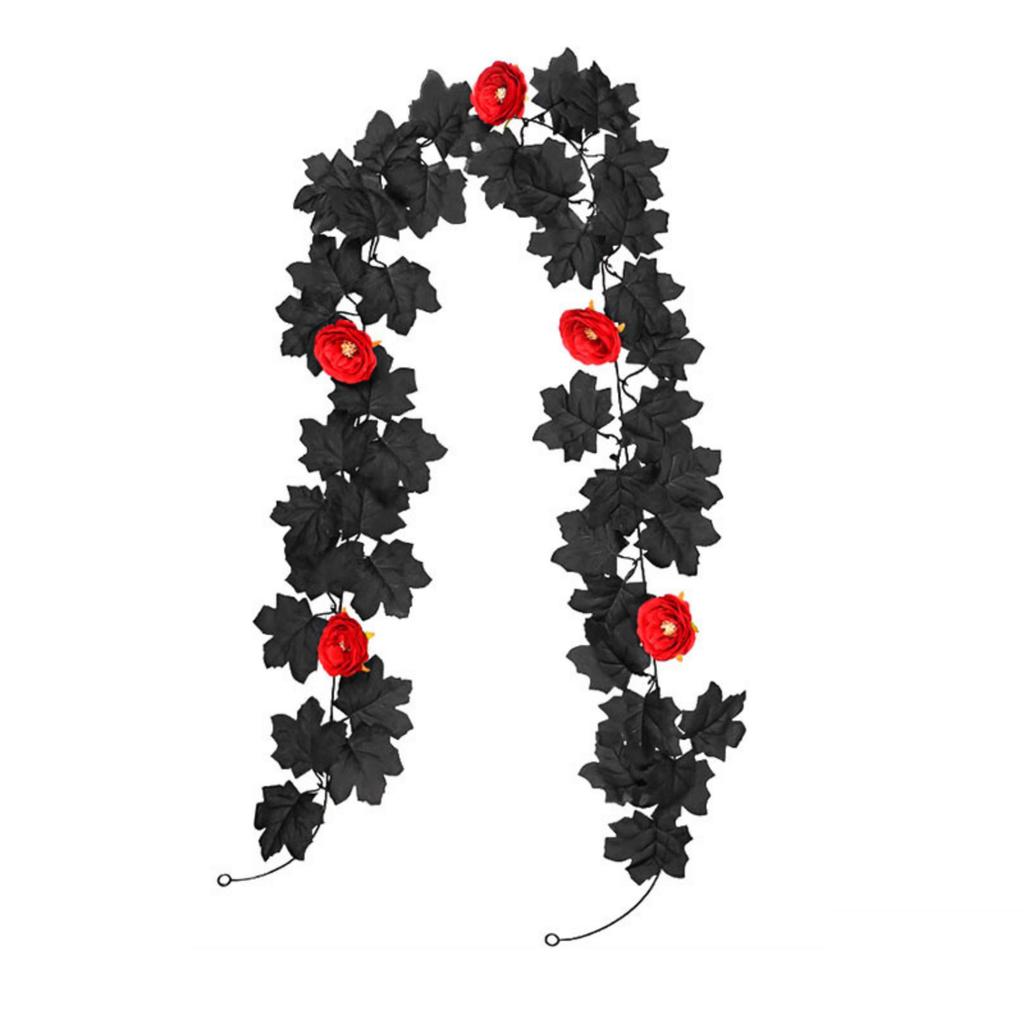 Artificial Maple Leaf Garland 200cm Long Halloween Decoration with Fabric Flowers for Indoor Outdoor Use Seasonal Party Decor