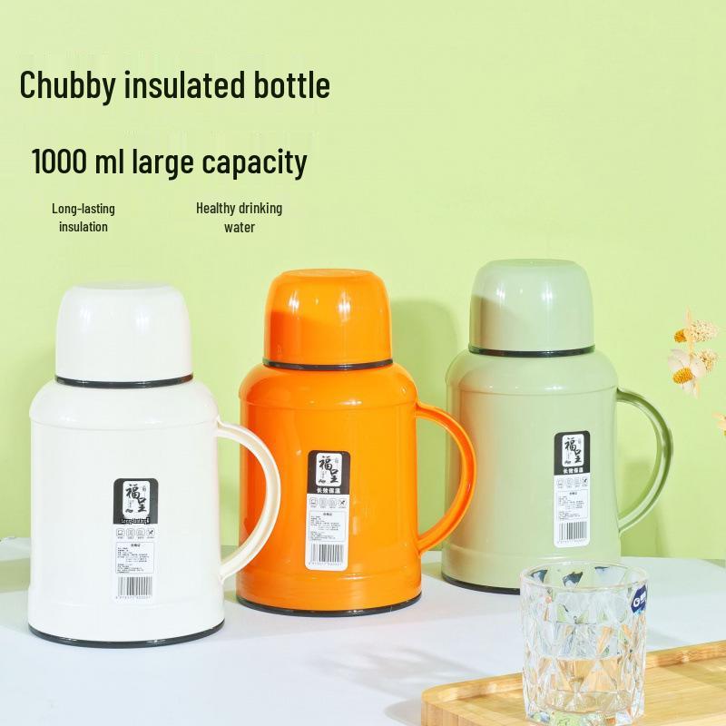 Large 1000ml Thermos Flask with Glass Liner - Insulated Hot Water Bottle for Student Dorms 1000ml зелёный
