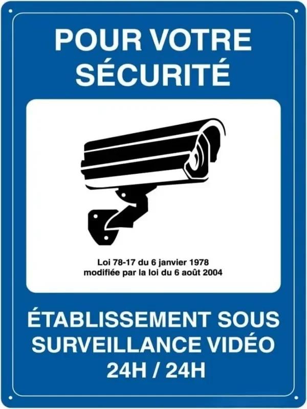 Hisun Tin Sign HD Tin Sign Bilingual Security Warning Wall Decor Retro French English Video Surveillance Metal Poster for Business Home
