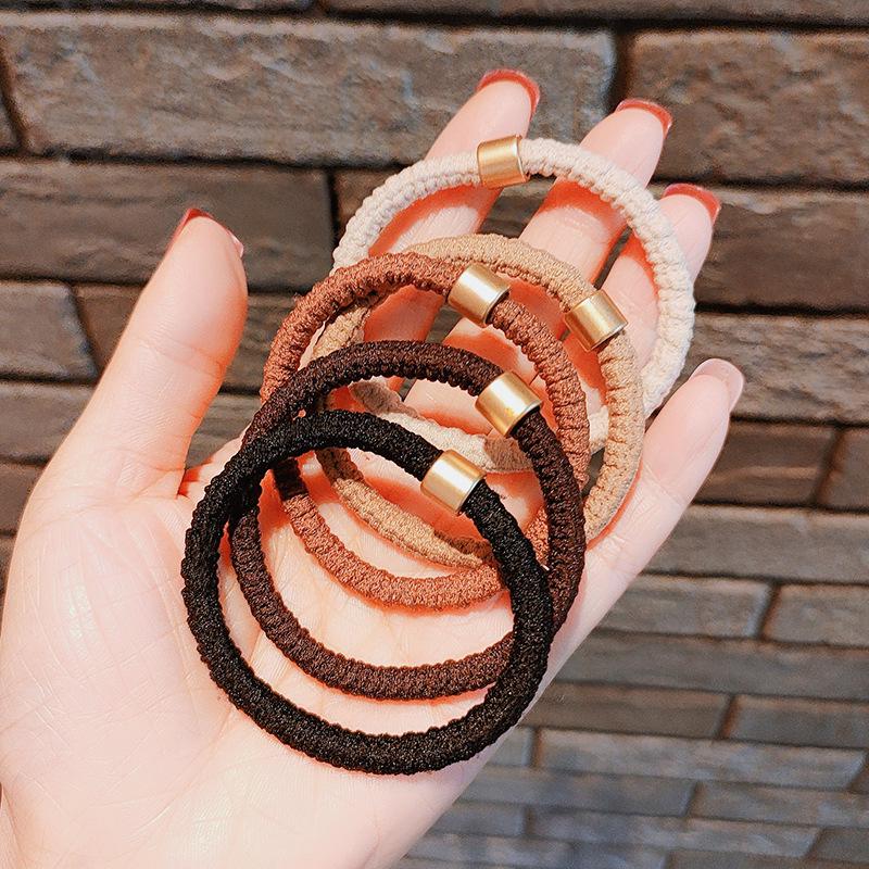 Elastic Milk Coffee Hair Tie: Durable, High-End Ponytail & Headband for Women