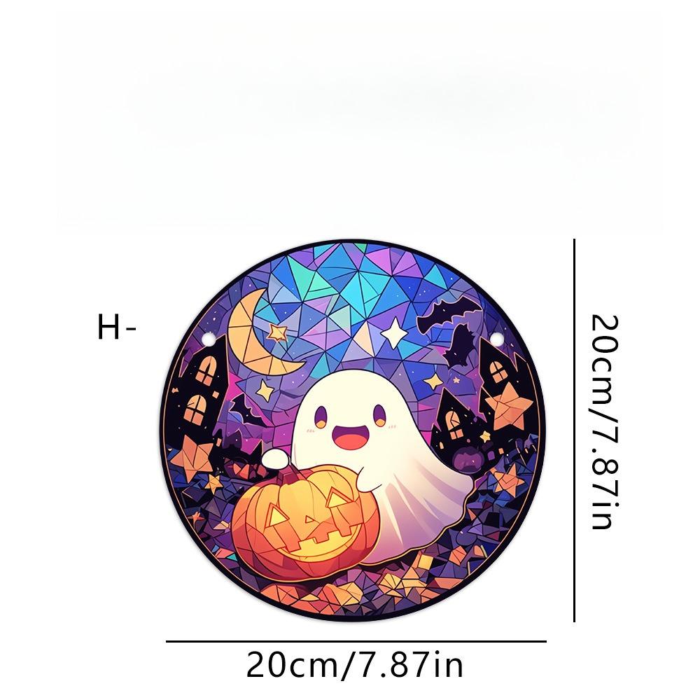 Halloween Ghost Sun Catcher - Circular Acrylic Sign, Acrylic Desktop Ornament, Wall Decor Art, Four Seasons Decoration, Novelty Home Decor