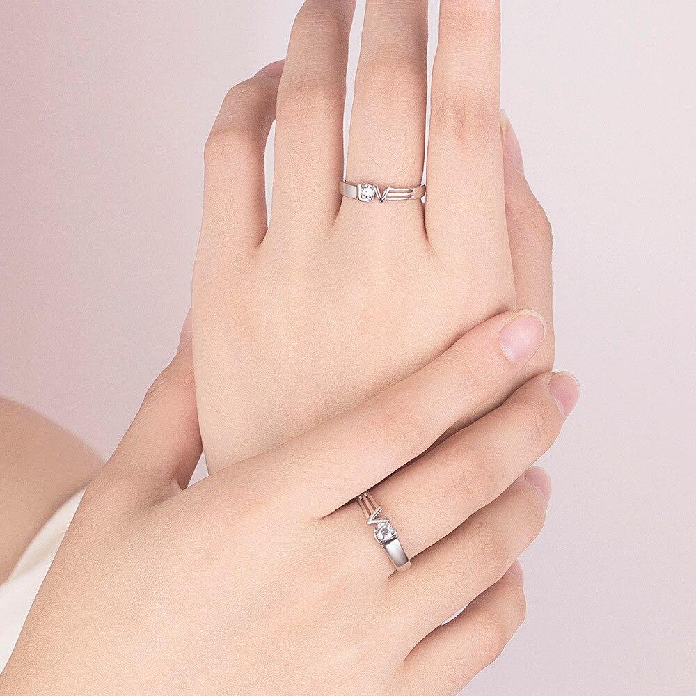 New Arrival  Sterling Color Couple Rings Chic Fashionable Love Language Adjustable High Quality Cubic Zircon Pair Lovers Rings Jewelry