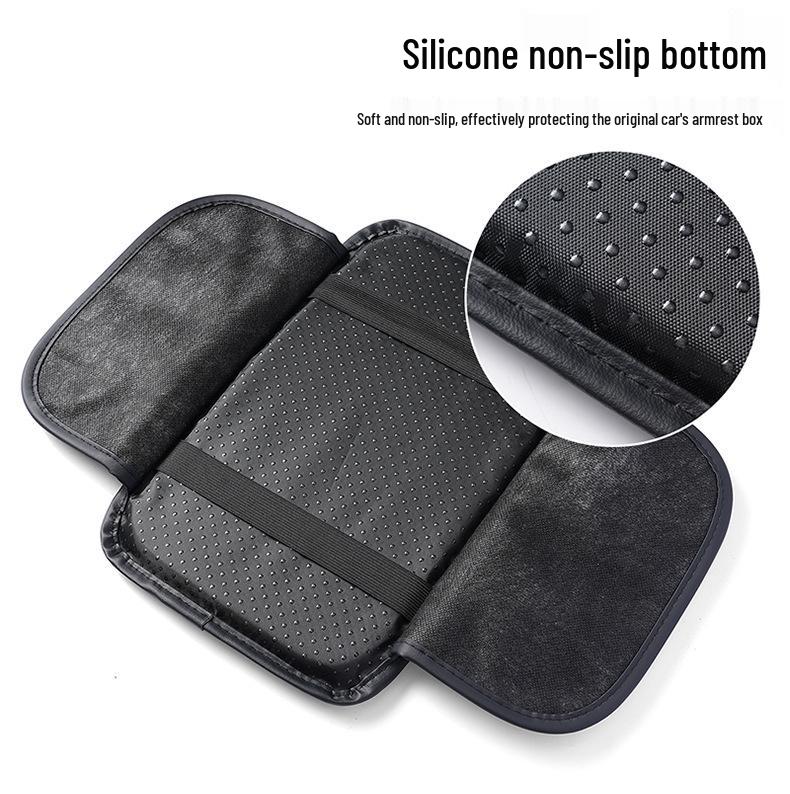 Car Armrest Box Pad with Double-Sided Pockets, Multi-Functional Thin Leather Heightening Pad Cover