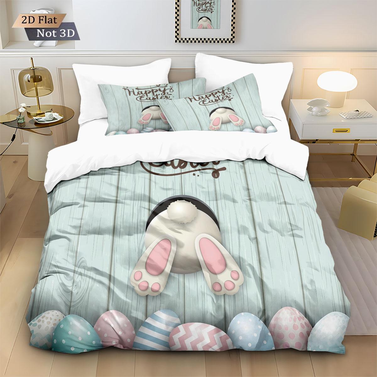 

3pcs Easter Egg Rabbit Print Down Duvet Cover Set, Multi Size Bedroom, Dormitory Bedding Decoration, Machine Washable 135x200cm-EU-Single&set