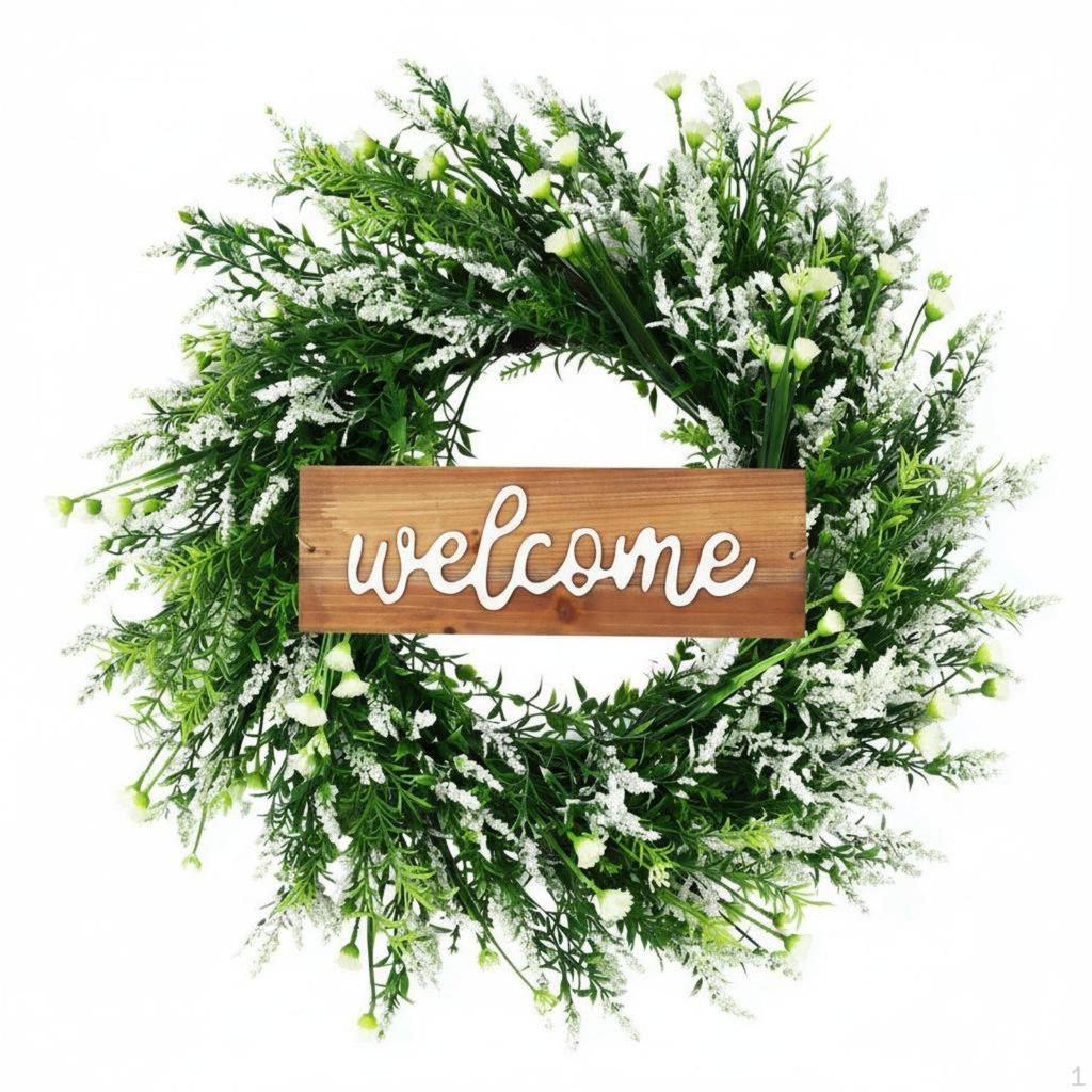 Lavender Flower Wreath Indoor Outdoor Artificial Lifelike Appearance for Fireplace Mantel