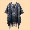 Autumn and winter women's double-sided thickened printed shawl cape retro cashew flower fringe split travel warm cape
