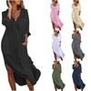 2026 Women's Button-Up Cotton & Linen Long Shirt Dress - Solid Color, Split, Loose, Breathable, Casual Style