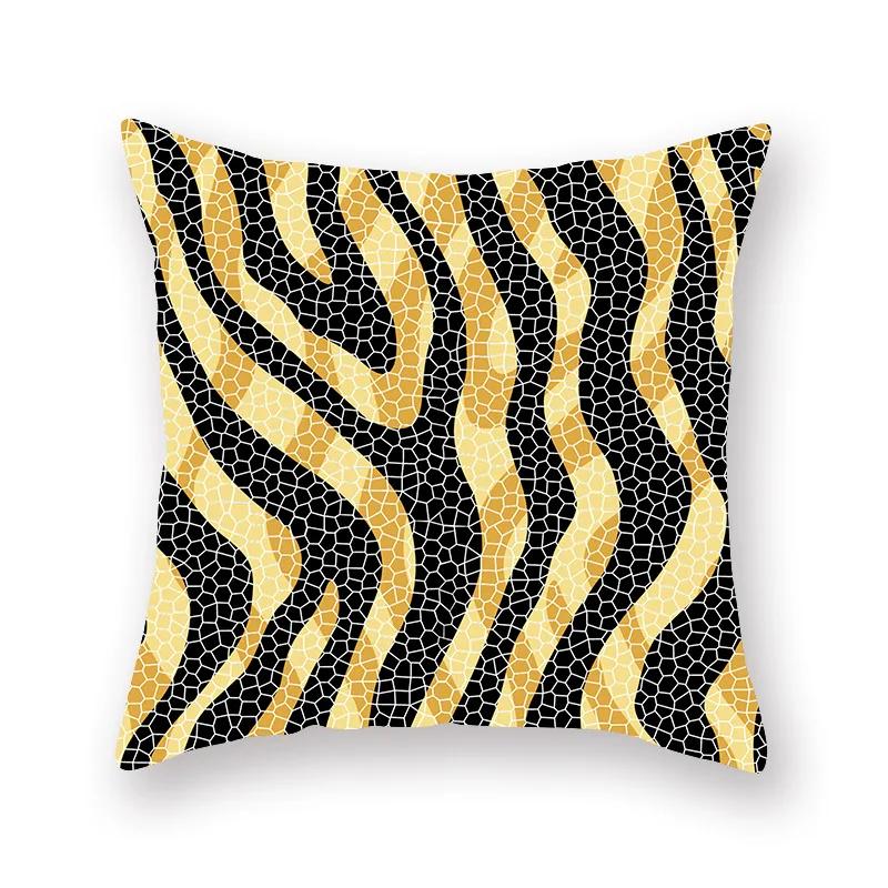 Decorative Throw Pillows Case Polyester Black Gold Geoetric Wave Cushion Cover For Sofa Home Car Bedroom 45X45Cm