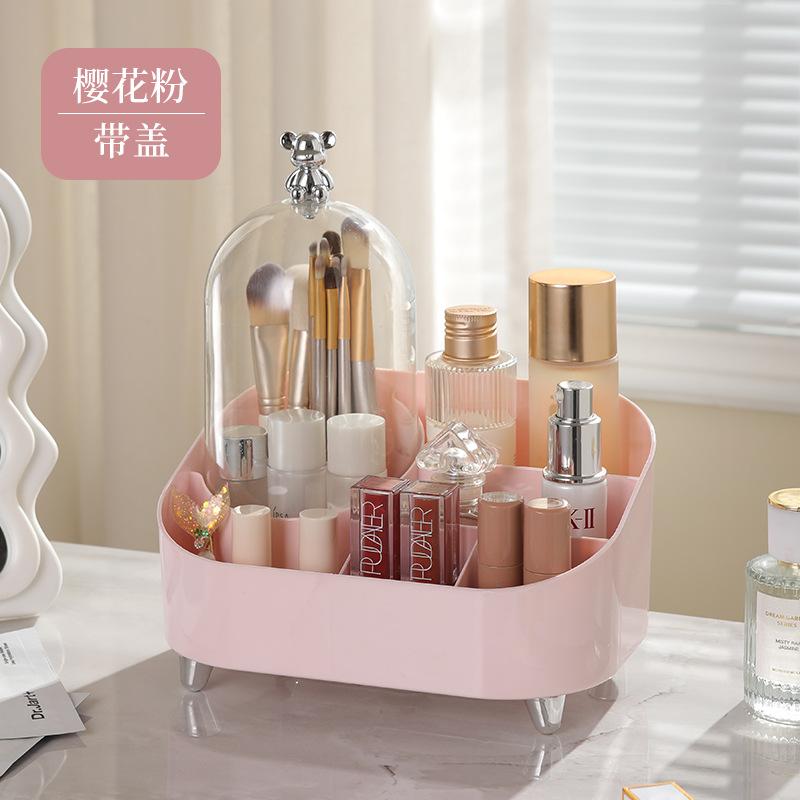 

Large Capacity Makeup Organizer with Lid Desktop Skincare Storage Box Cosmetic Brush Eyebrow Pencil Holder Organizer for Vanity розовый