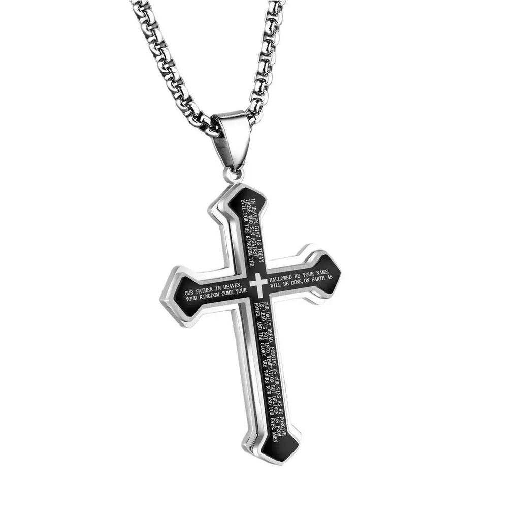European and American Men's Fashionable Three-layer Cross Necklace Jewelry