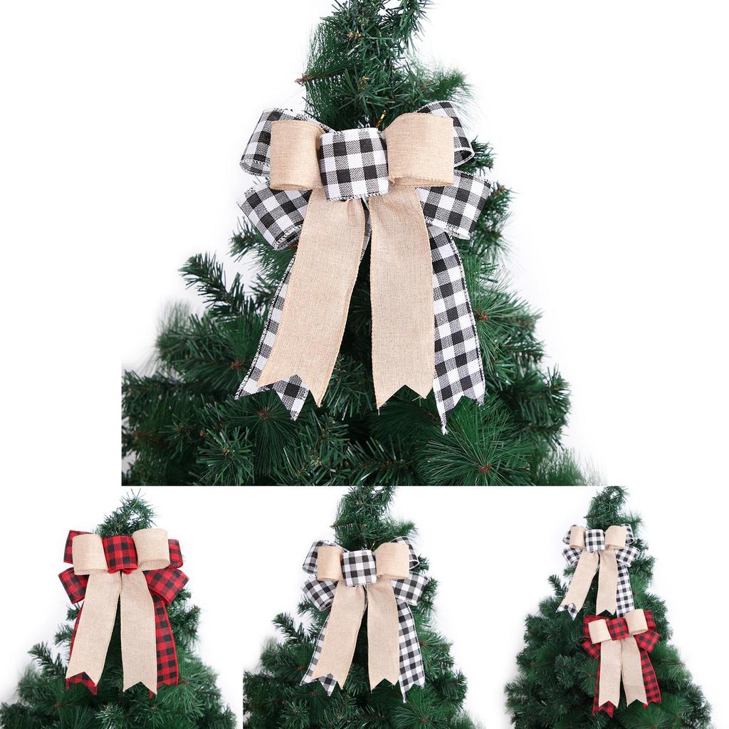 New Christmas Plaid Bow Ornament Double Layered Stylish Christmas Tree Decoration