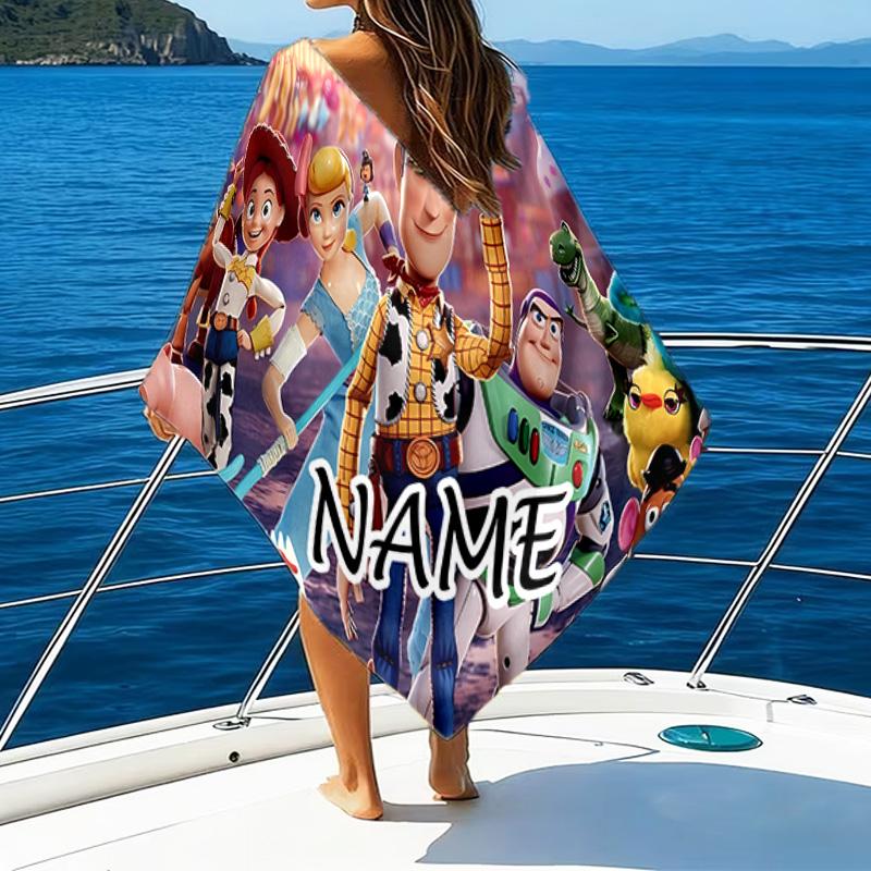 1pc Toy Story3 Beach Towel with Custom Name, Beach/Swimming/Bath/Picnic/Camping Towel, Suitable for Seaside Beaches