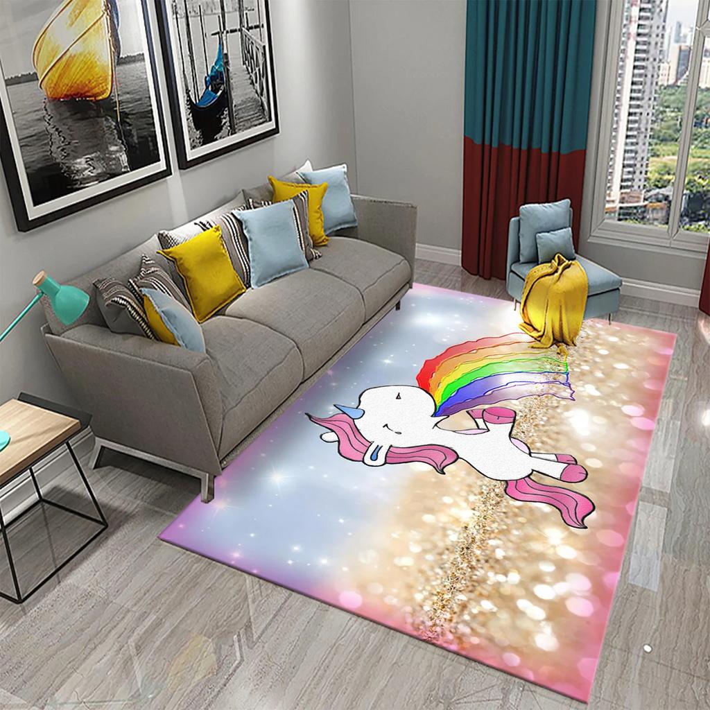 Cartoon Lovely Unicorn Print Carpet Kids Playroom Play Carpet Living Room Bedroom Bathroom Beautiful Non-slip Carpet Home Decor