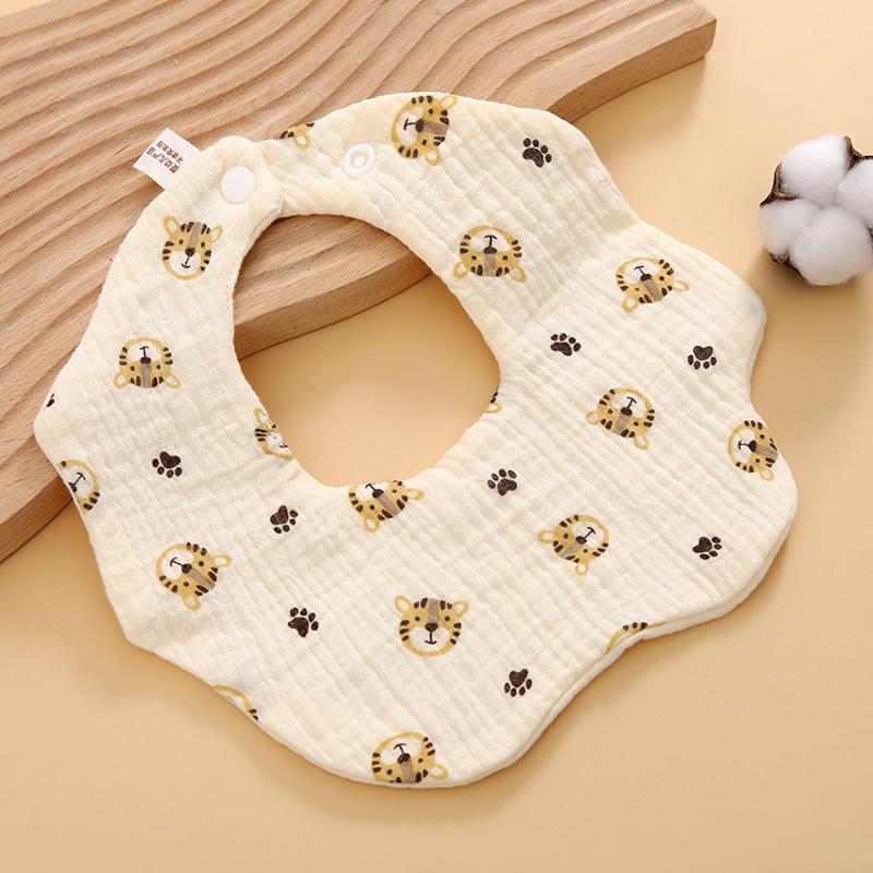 Baby Saliva Towel Class A Four-Layer Crepe Cartoon Snap-Button Bib Baby Triangle Scarf Newborn Bib