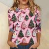 3/4 Sleeve Shirts For Women Print Christmas Tees Blouses Casual Plus Size Basic Tops Pullover