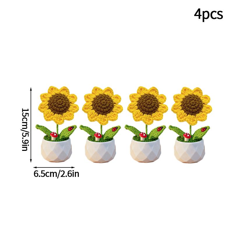 Crochet Flowers Sunflower Artificial Crochet Potted Desk Accessorie Office Accessorie Wedding Decor Teacher's Day Gift Girasol