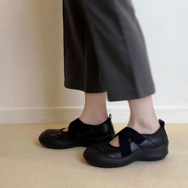 Casual Comfort Edition~ Retro Soft Sole Thick Sole Height Increase 5.5cm Women's Versatile Soft Leather Cross Belt Single Shoes Commuter Mary
