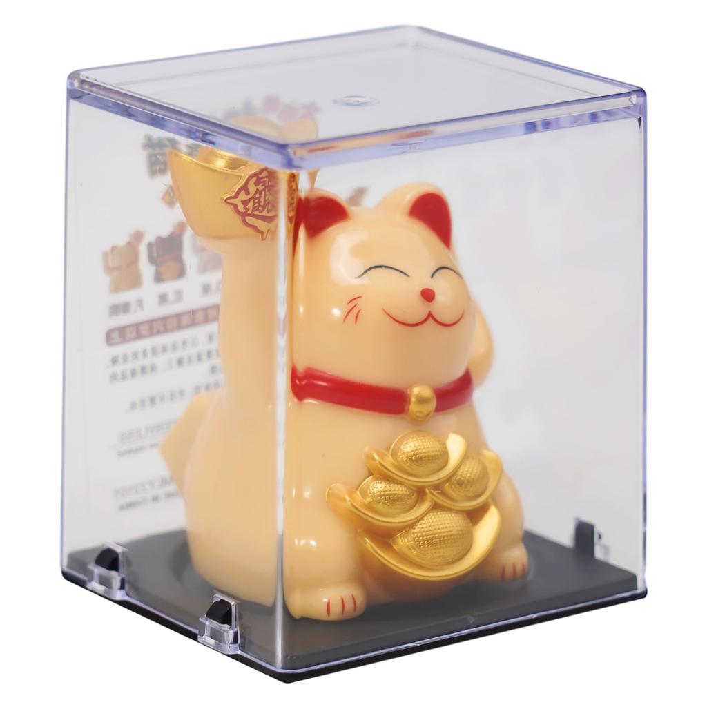 Automatic Solar Powered Waving Lucky Cat Ornament for Car and Office Desk Feng Shui Decor with Smooth Continuous Movement