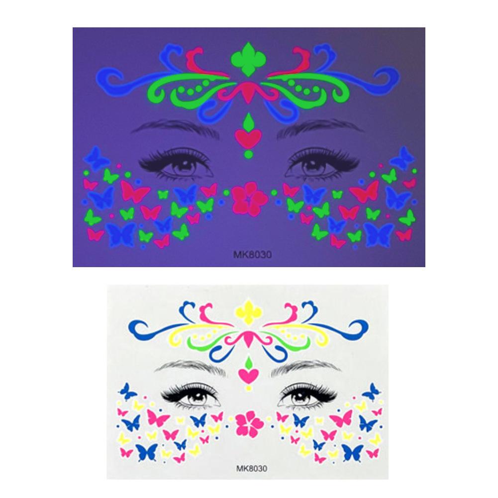 

1pc Fluorescent Face Sticker Butterfly Fake Body Tattoo Waterproof Sticker Masquerade Neon Music Festival Party Makeup Glitter