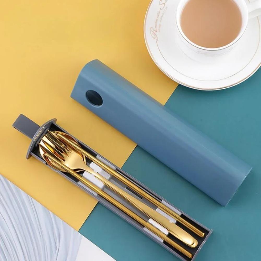 3Pcs/Set Pull-out Design 304 Stainless Steel Tableware Set Spoons Chopsticks Cutlery Set  Worker