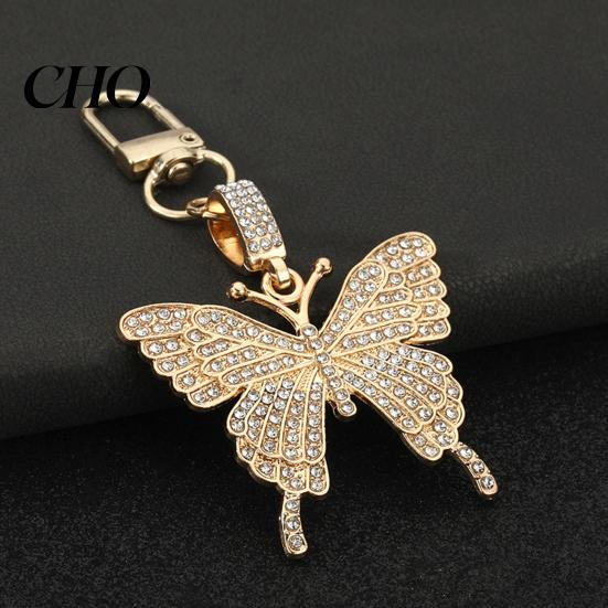 Butterfly Keychain Pendant Sparkling Rhinestones Shape Zinc Alloy Metal with Lobster Clasp Backpack Accessory